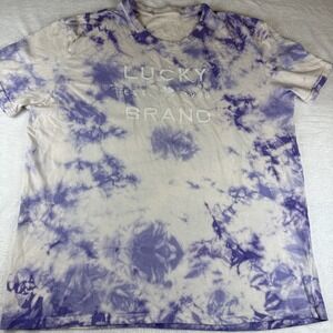 Lucky Brand Purple Marble Tie Dye Embroidered T Shirt Size XL 100% Cotton